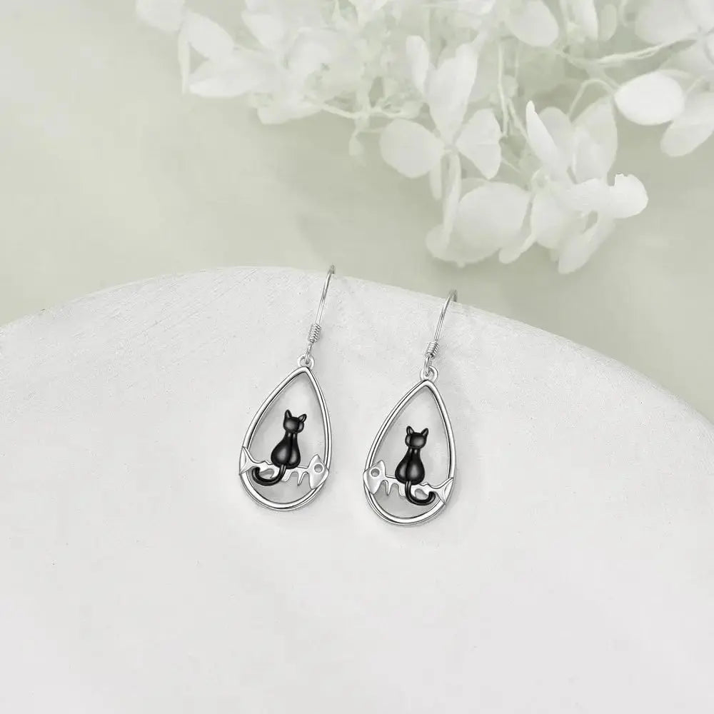 Boucles d'oreille Noire Chat Bijoux Paradise