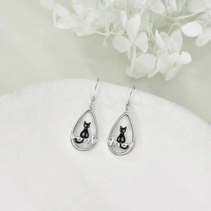 Boucles d'oreille Noire Chat Bijoux Paradise