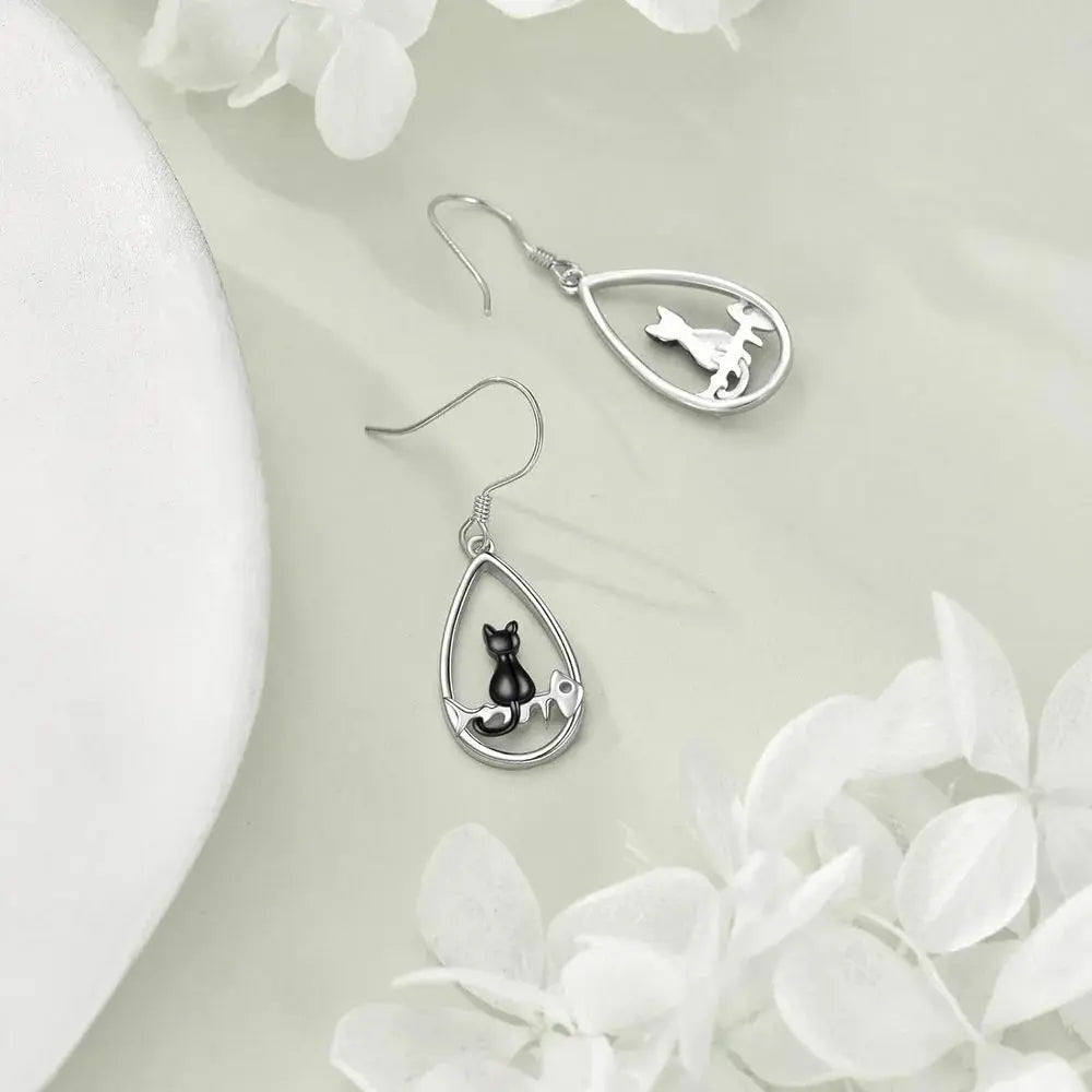 Boucles d'oreille Noire Chat Bijoux Paradise