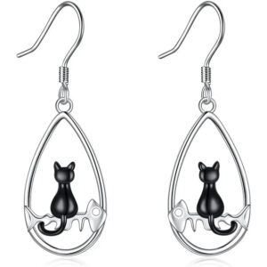 Boucles d'oreille Noire Chat Bijoux Paradise
